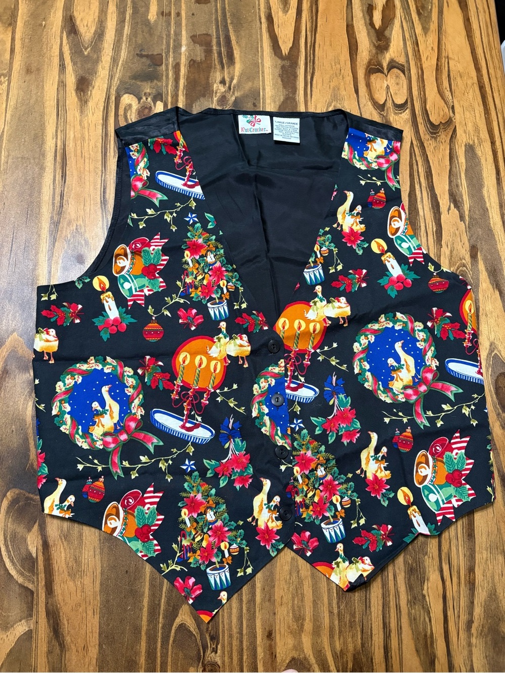 Vintage 90s nutcracker holiday vest candles wreaths & geese cottage core size LG